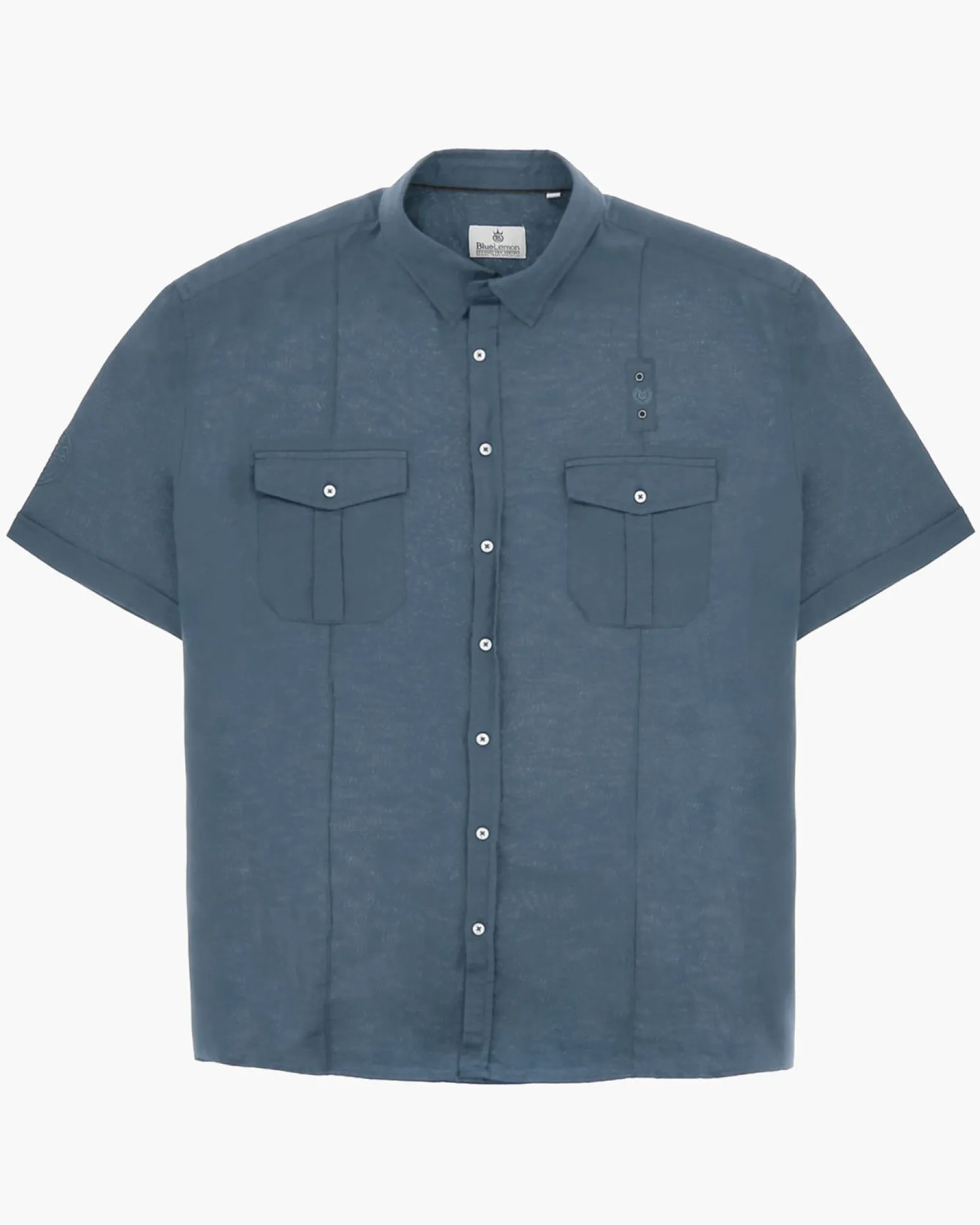 BLUE LEMON - Camicia over manica corta blu avio in lino