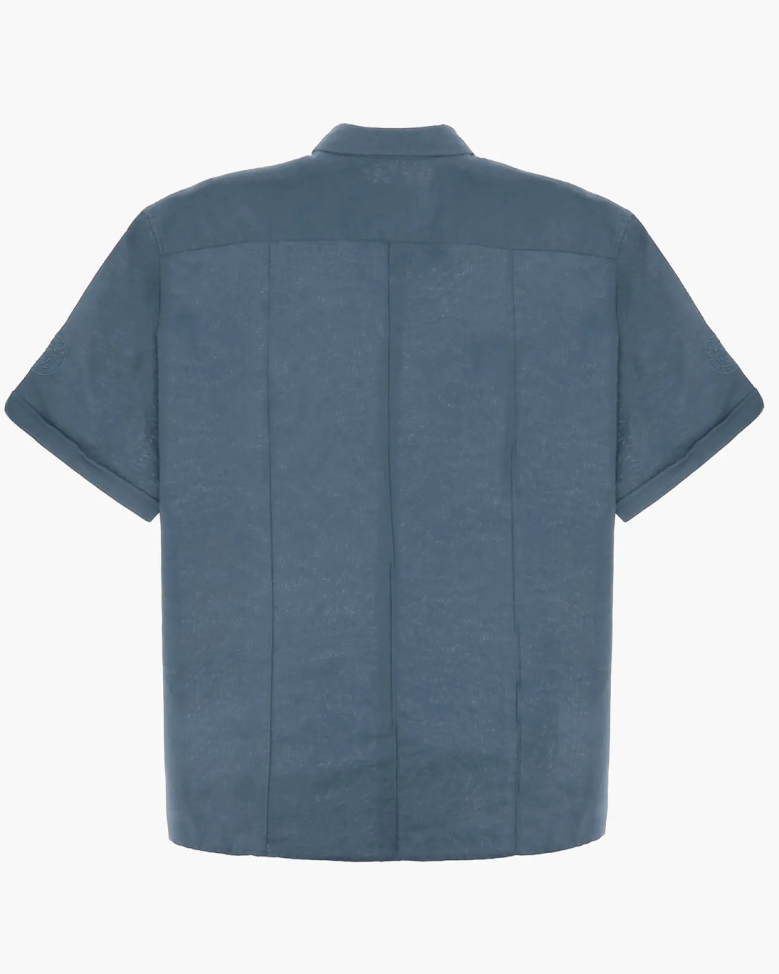 BLUE LEMON - Camicia over manica corta blu avio in lino