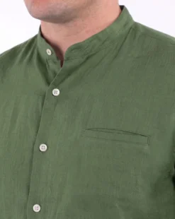 BLUE LEMON - Camicia over manica corta verde salvia con collo coreano in lino