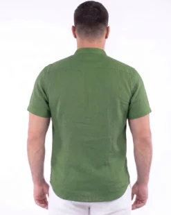 BLUE LEMON - Camicia over manica corta verde salvia con collo coreano in lino