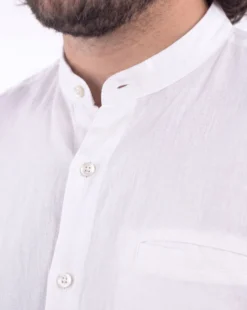BLUE LEMON - Camicia over manica corta bianco con collo coreano in lino
