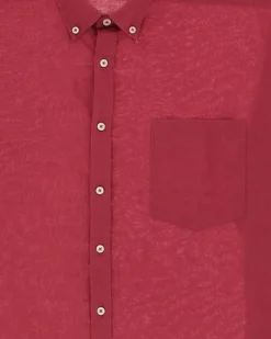 BLUE LEMON - Camicia over manica corta corallo con collo coreano in lino