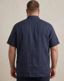 BLUE LEMON - Camicia over manica corta blu in lino