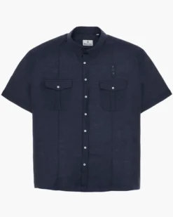 BLUE LEMON - Camicia over manica corta blu in lino