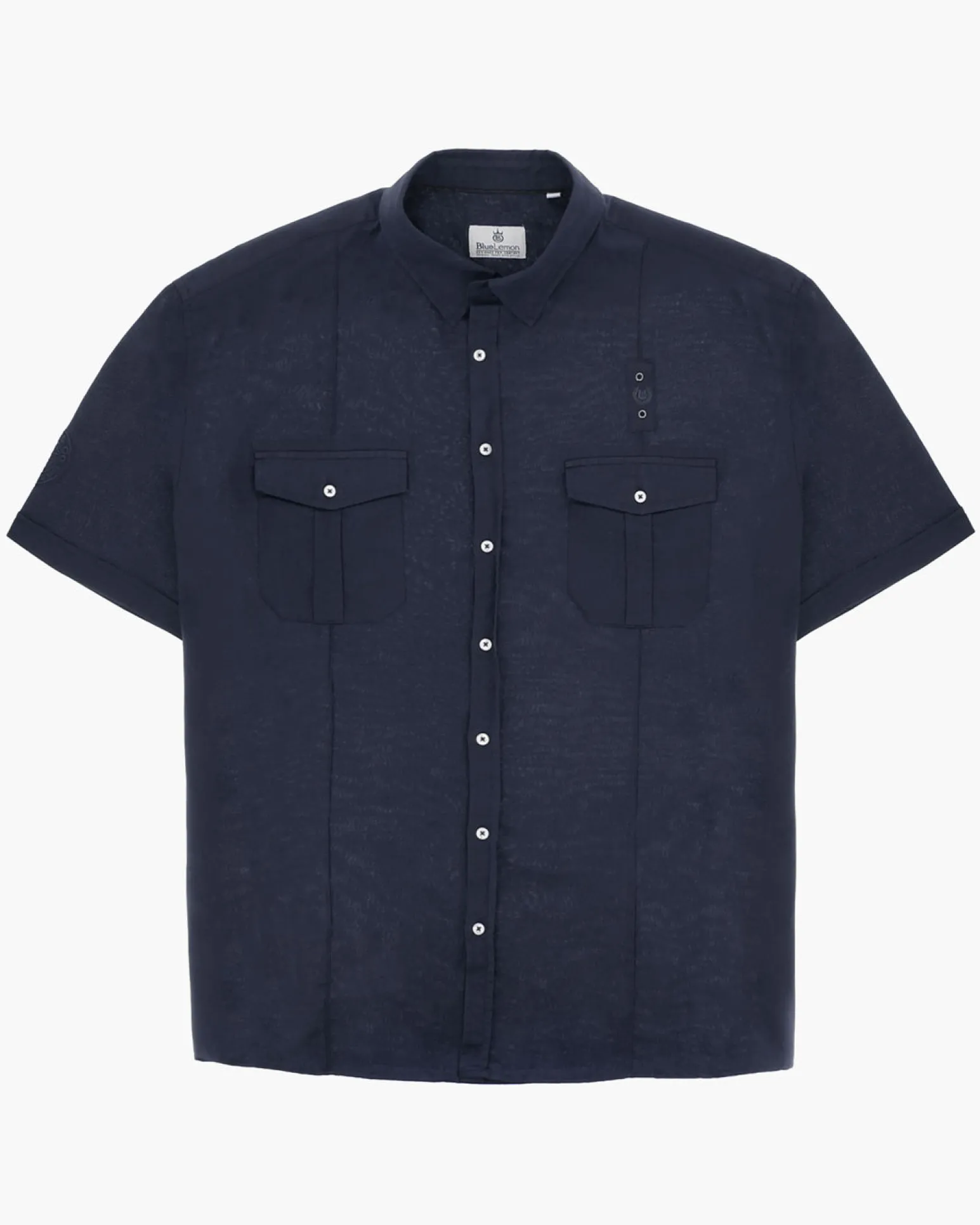 BLUE LEMON - Camicia over manica corta blu in lino