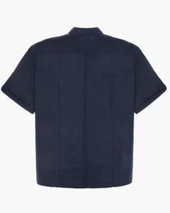 BLUE LEMON - Camicia over manica corta blu in lino