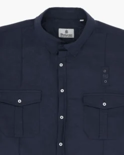 BLUE LEMON - Camicia over manica corta blu in lino