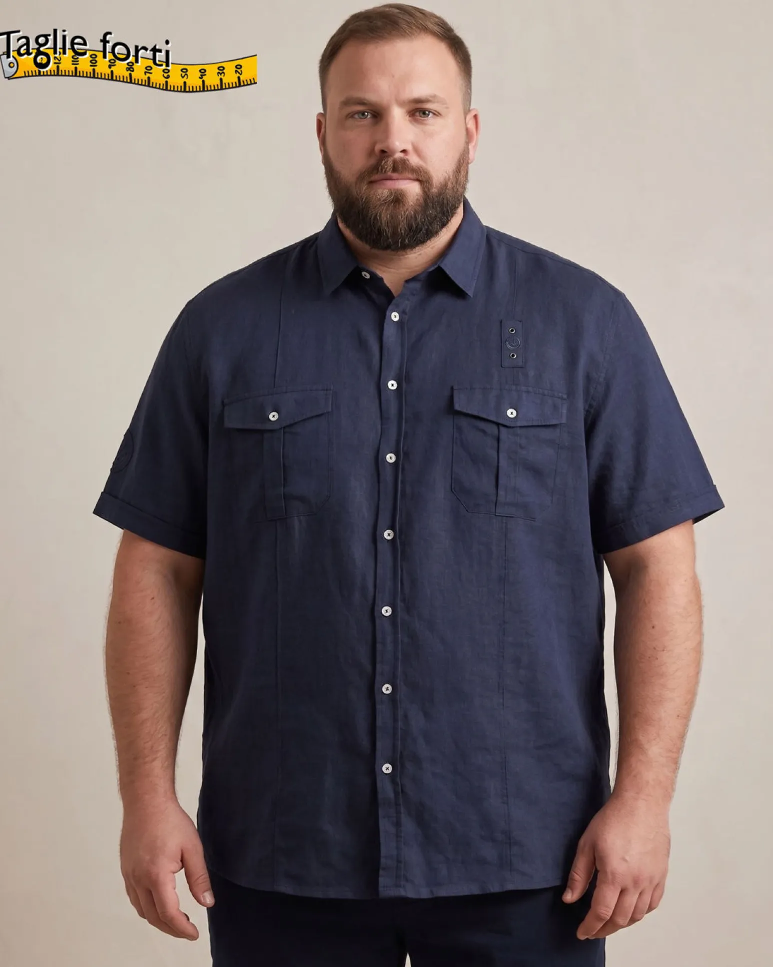 BLUE LEMON - Camicia over manica corta blu in lino