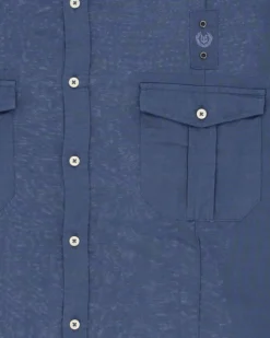 BLUE LEMON - Camicia over manica corta indaco in lino