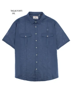 BLUE LEMON - Camicia over manica corta indaco in lino