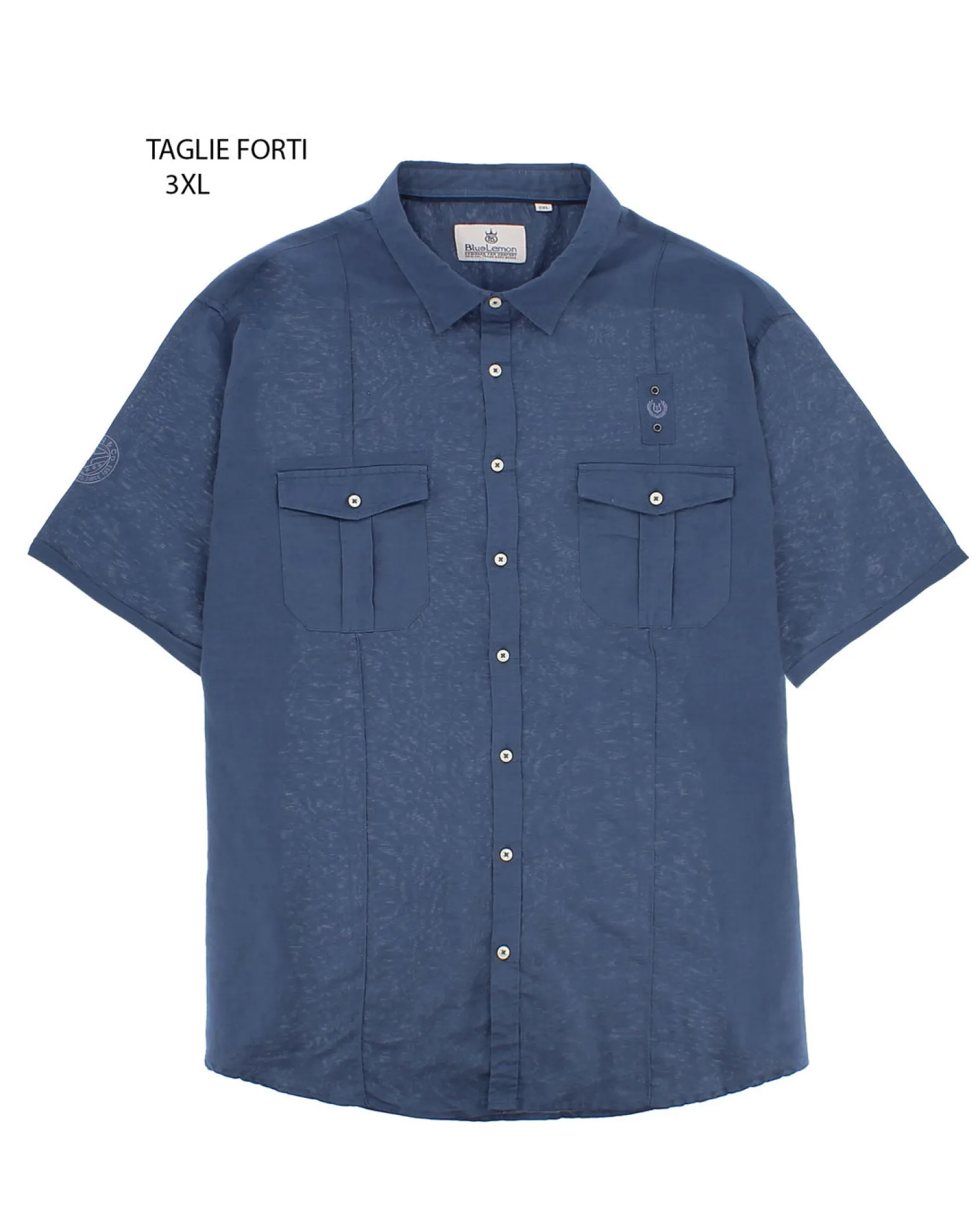 BLUE LEMON - Camicia over manica corta indaco in lino
