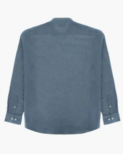 BLUE LEMON - OVER CAMICIA MANICA LUNGA LINO BLU AVIO COLLO COREANO
