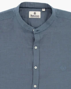 BLUE LEMON - OVER CAMICIA MANICA LUNGA LINO BLU AVIO COLLO COREANO