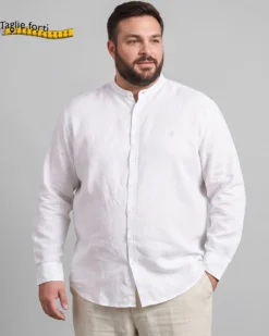BLUE LEMON - OVER CAMICIA MANICA LUNGA LINO COLLO COREANO