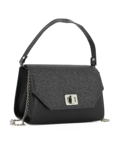 Borsa nera un manico con chiusura girello e patta glitter - MADE IN ITALY - ANNES NICOLE