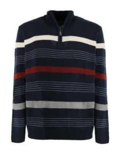 BREZZA DI MARE - MAGLIA MANICA LUNGA BLU SCURO MEZZA ZIP F12 A RIGHE
