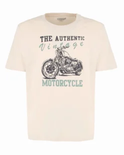 BROKER'S - Tshirt manica corta beige con stampa in cotone