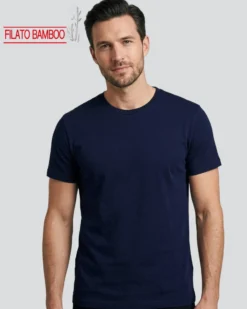 BROKERS - Tshirt mezza manica scollo girocollo in BAMBOO blu