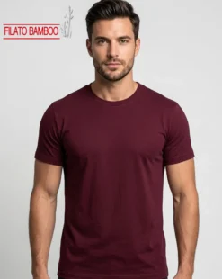 BROKERS - Tshirt mezza manica scollo girocollo in BAMBOO bordeaux