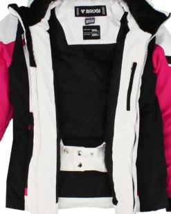 BRUGI - Completo da sci bambina bianco e fuchsia impermeabile antivento e traspirante con cappuccio