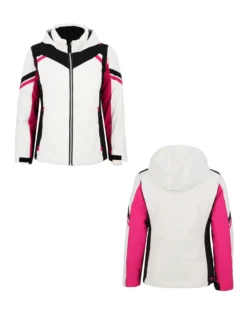 BRUGI - Completo da sci bambina bianco e fuchsia impermeabile antivento e traspirante con cappuccio