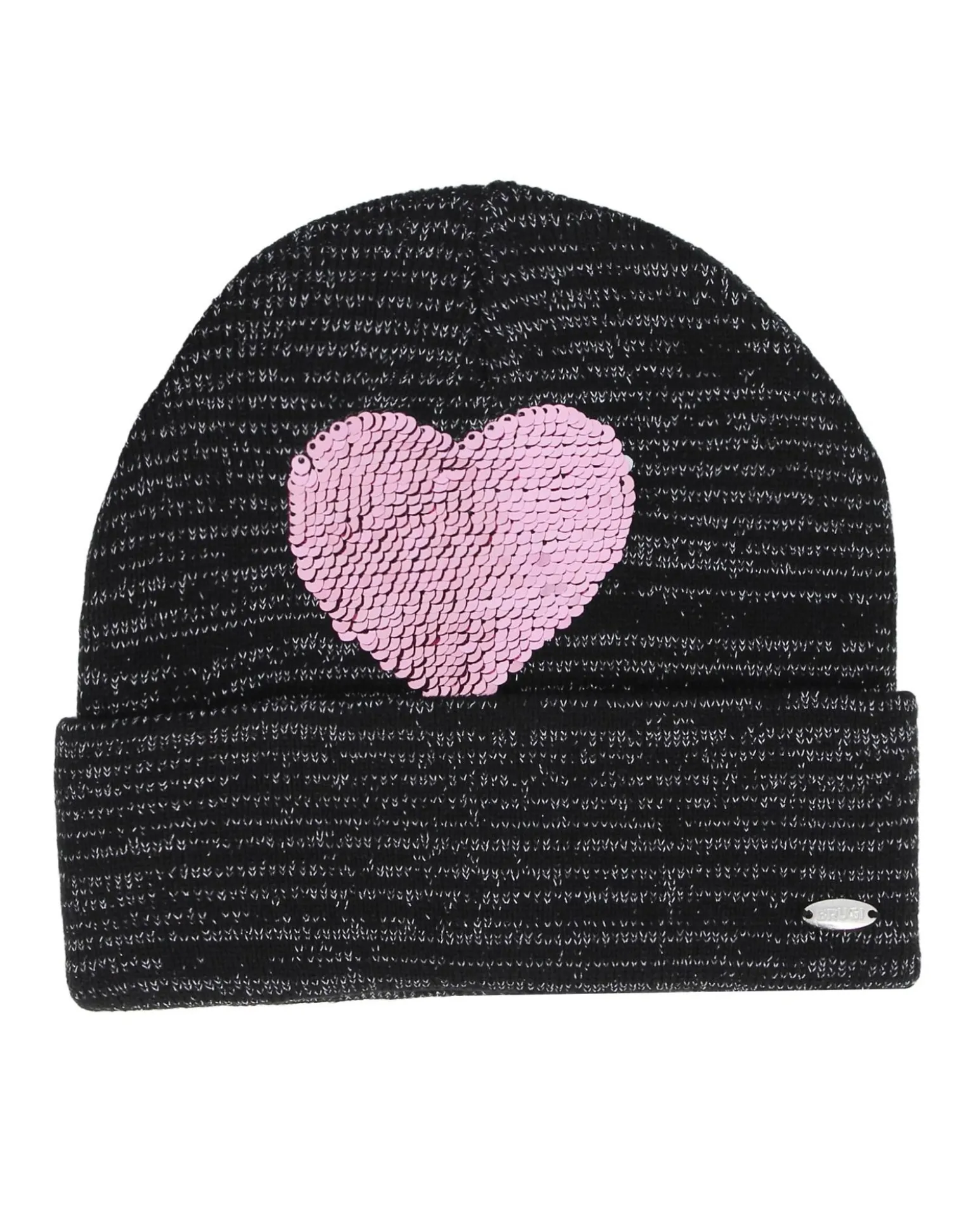 BRUGI - Cuffia nera da bambina con cuore rosa in strass
