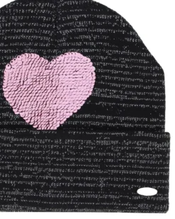 BRUGI - Cuffia nera da bambina con cuore rosa in strass