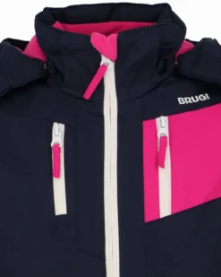BRUGI - GIACCA DA SCI BAMBINA BLU E FUCSIA IMPERMEABILE E ANTIVENTO CON CAPPUCCIO