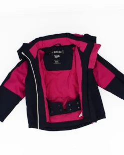 BRUGI - GIACCA DA SCI BAMBINA BLU E FUCSIA IMPERMEABILE E ANTIVENTO CON CAPPUCCIO