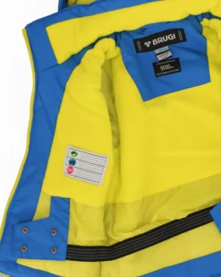 BRUGI - Giacca da sci bambino blu gialla impermeabile e antivento con cappuccio