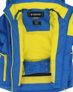 BRUGI - Giacca da sci bambino blu gialla impermeabile e antivento con cappuccio