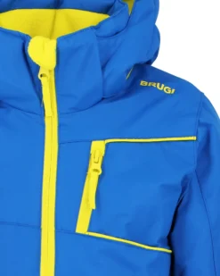BRUGI - Giacca da sci bambino blu gialla impermeabile e antivento con cappuccio