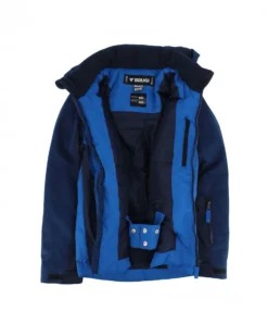 BRUGI - Giacca da sci bambino blu impermeabile antivento e traspirante con cappuccio