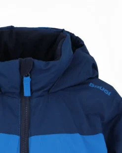 BRUGI - Giacca da sci bambino blu impermeabile antivento e traspirante con cappuccio