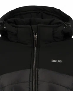 BRUGI - Giacca da sci donna nera impermeabile e antivento con cappuccio