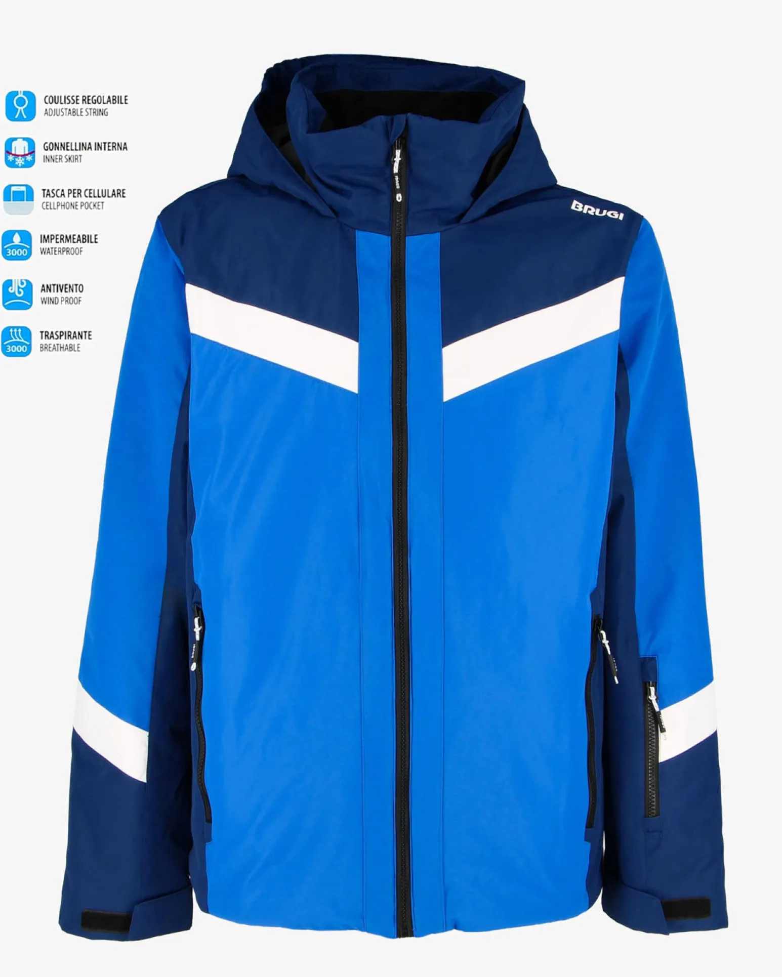 BRUGI - GIACCA DA SCI UOMO BLU, BIANCA E CELESTE 3000, AJ1C-T54T