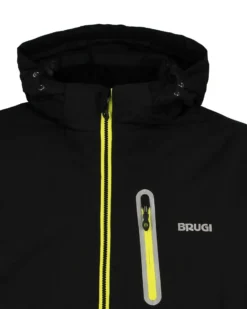 BRUGI - Giacca da sci uomo nero impermeabile e antivento con cappuccio