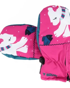 BRUGI - Guanti manopole sci da bimba imbottiti fucsia impermeabili, idrorepellenti, antivento