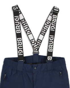 BRUGI - Pantalone da sci bambino blu impermeabile traspirante antivento con bretelle regolabili