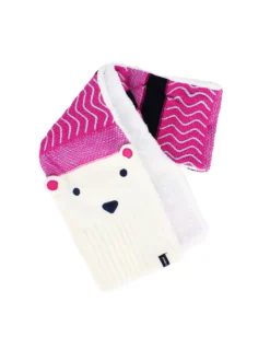 BRUGI - Sciarpa bianca/fucsia da bambino fantasia orsetto in pile