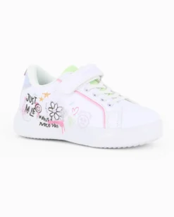 CANGURO - Sneakers bianca da bambina con inserti glitter e strappo, numerata 31/36