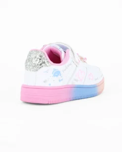 CANGURO - Sneakers bianca da bimba con fondo multicolor e strappo, numerata 24/30