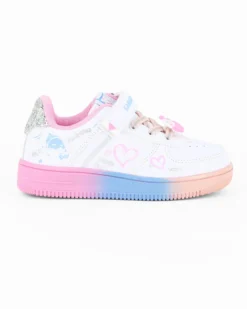 CANGURO - Sneakers bianca da bimba con fondo multicolor e strappo, numerata 24/30