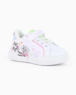 CANGURO - Sneakers bianca da bimba con inserti glitter e strappo, numerata 24/30
