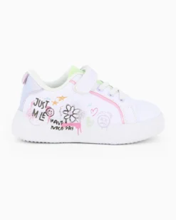 CANGURO - Sneakers bianca da bimba con inserti glitter e strappo, numerata 24/30