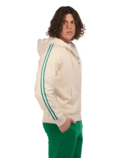 CARLSBER - Felpa crema full zip con bande e cappuccio