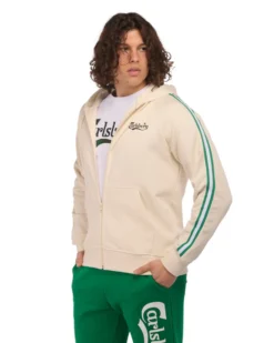 CARLSBER - Felpa crema full zip con bande e cappuccio