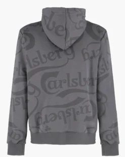 CARLSBERG - Felpa con cappuccio full zip nera all over da uomo
