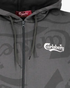 CARLSBERG - Felpa con cappuccio full zip nera all over da uomo