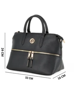 CARRERA - Borsa a due manici nera con logo e tasca frontale, tracolla removibile